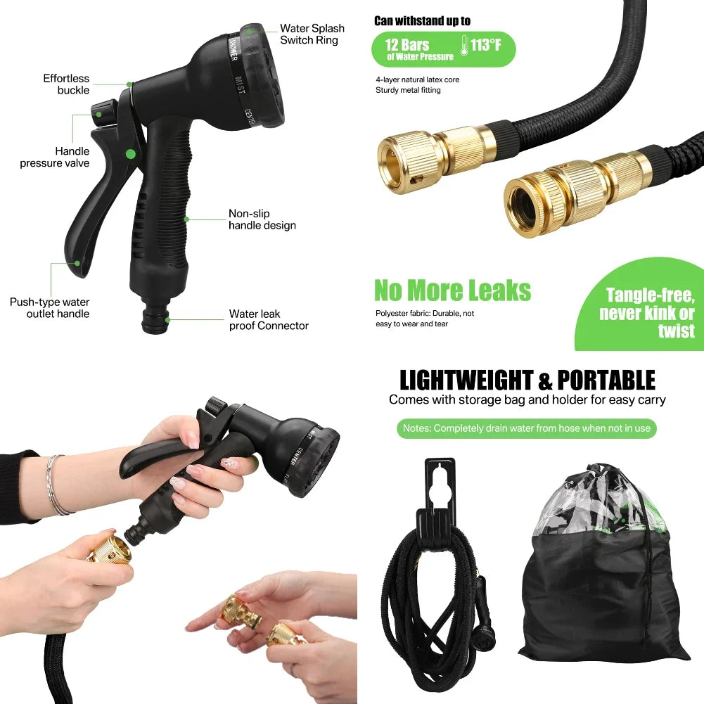 Tubo da giardino espandibile 25-100 ft con pistola 8 modalità – resistente