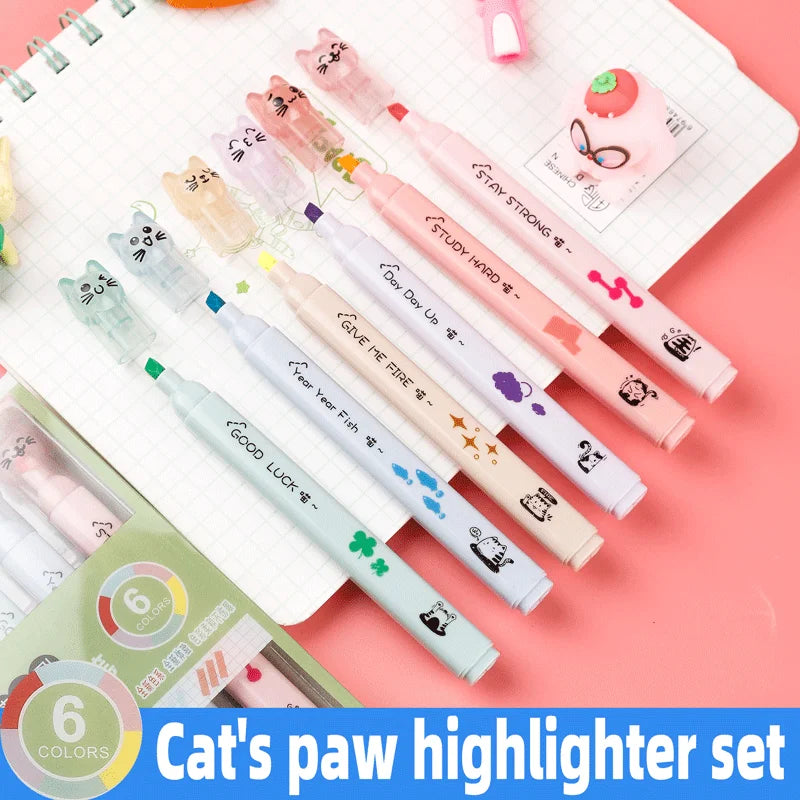 Set 6 Evidenziatori Pastello a Forma di Artiglio di Gatto – Colori Fluorescenti…