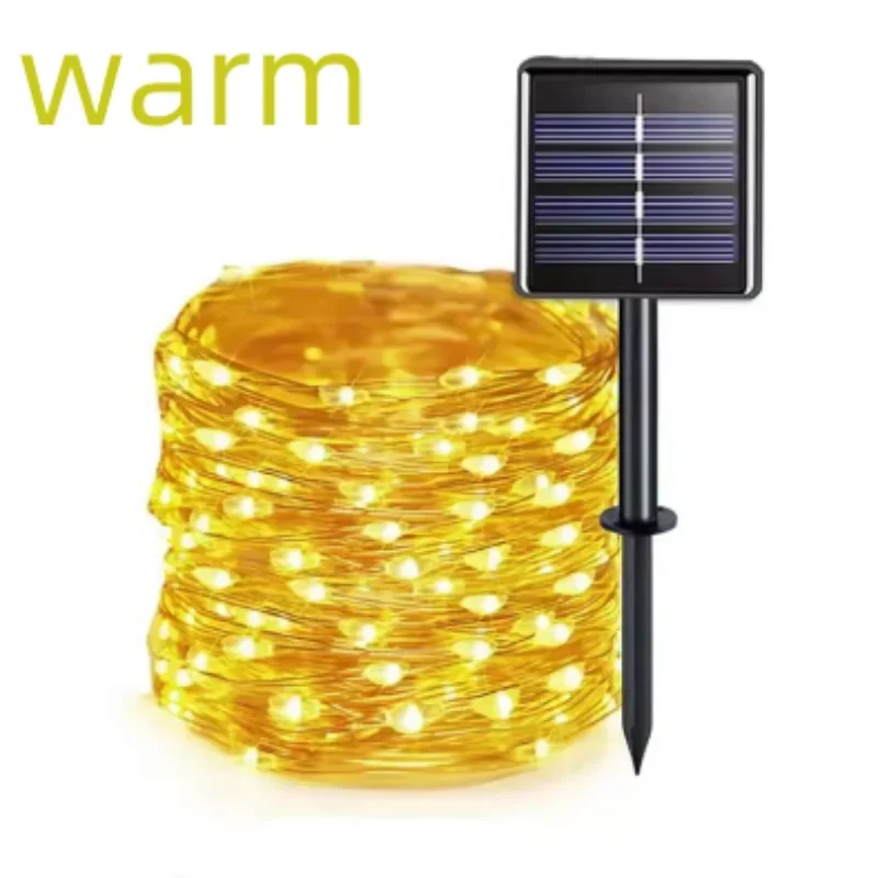 Catena luminosa solare esterna, 300 LED, 8 modalità, filo di rame flessibile