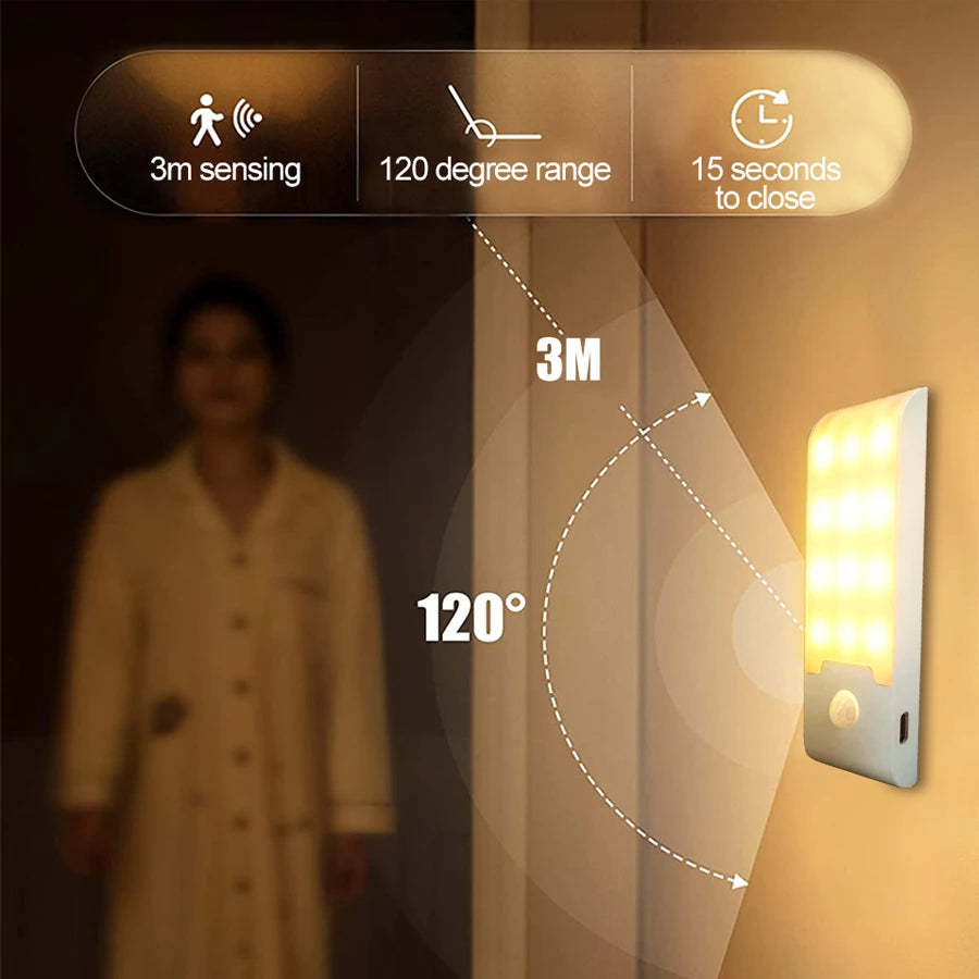 Lampada notturna 12 LED con sensore di movimento ricaricabile USB, alta…