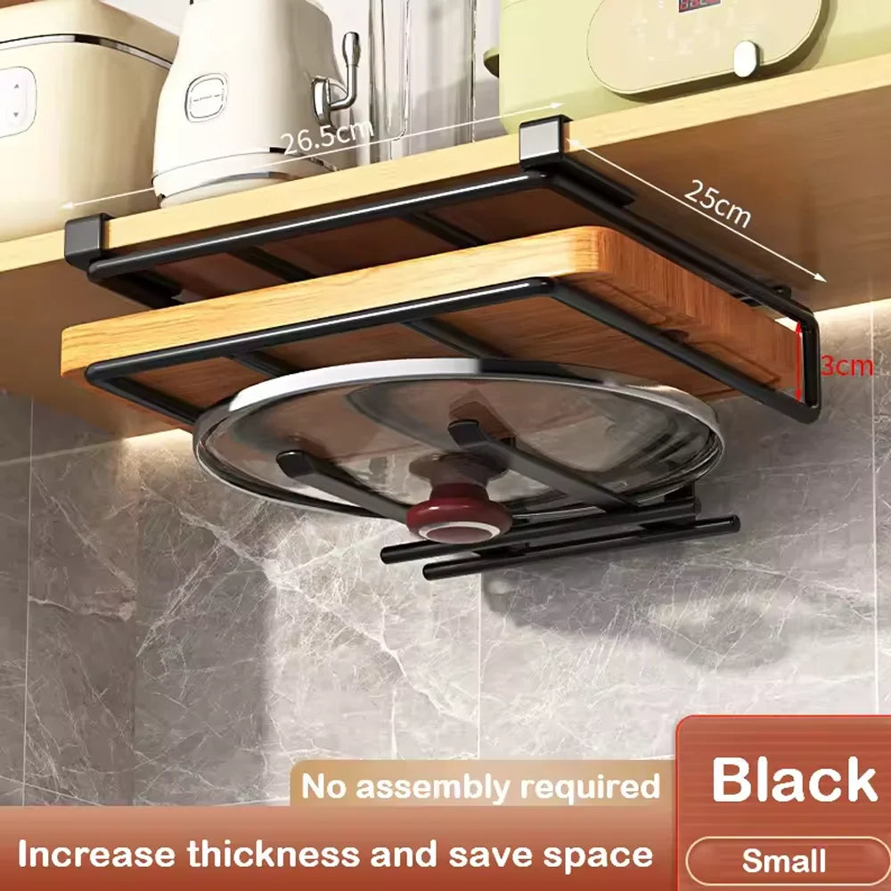 Organizer da cucina a sospensione con ganci – mensola per taglieri e coperchi