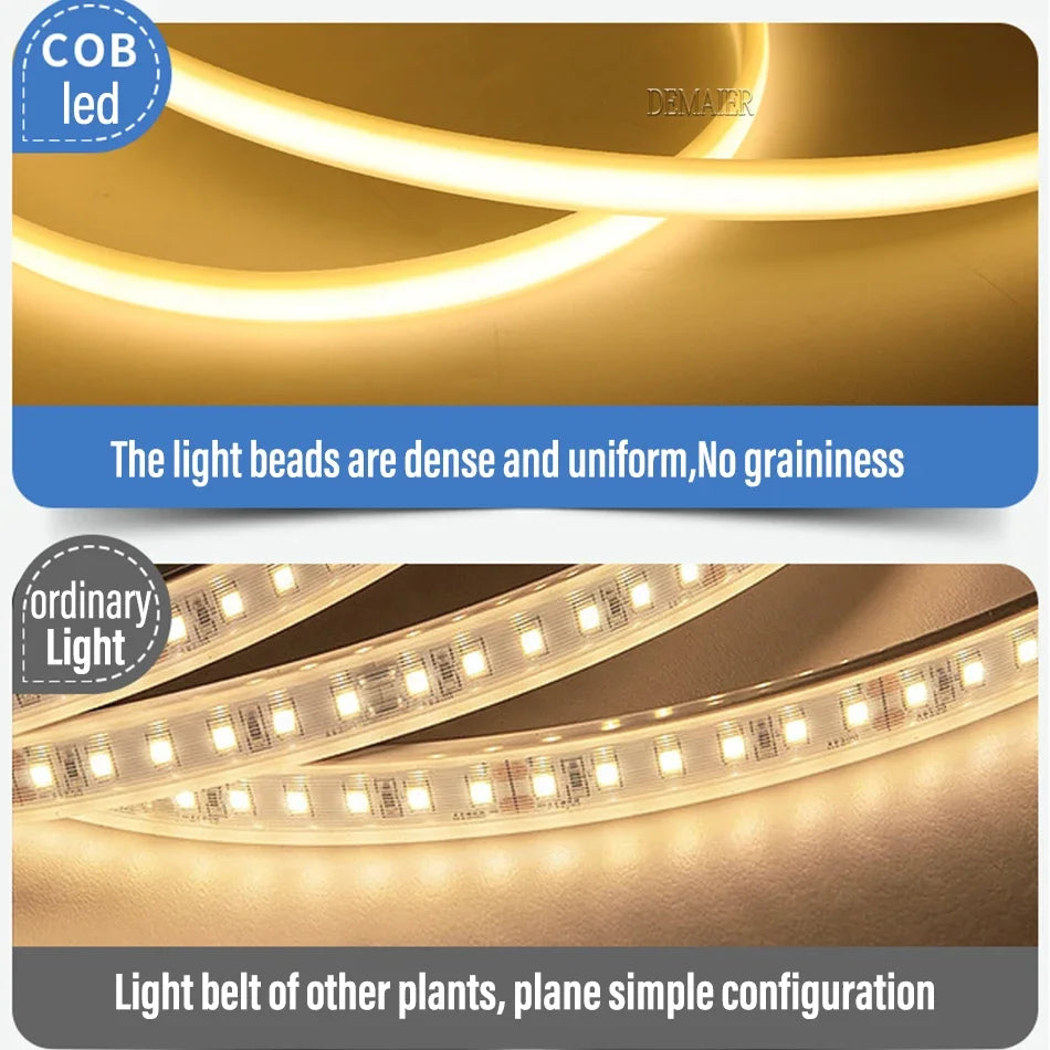 Striscia LED COB 220V 360 LED/m, impermeabile IP65, 3 temperature colore
