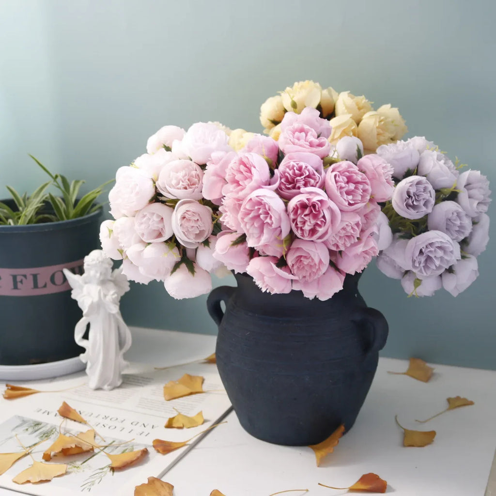 Bouquet di 27 Rose in seta rosa pesca per decorazioni matrimonio e casa