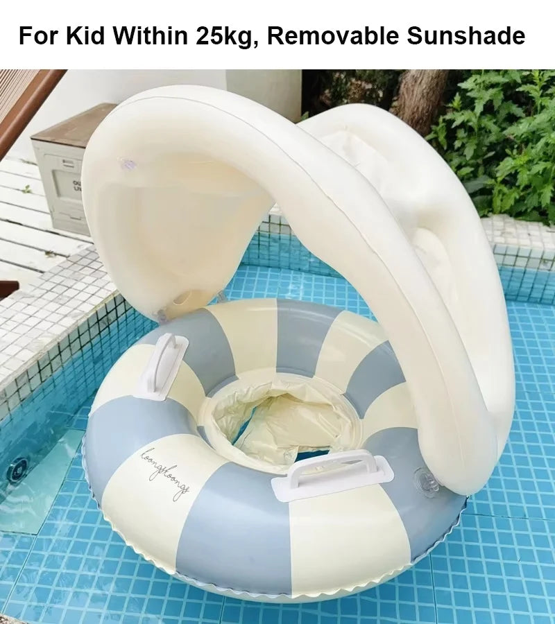 Gonfiabile Baby Swim Ring con Copertura Solare – Sedile a Strisce per Bambini