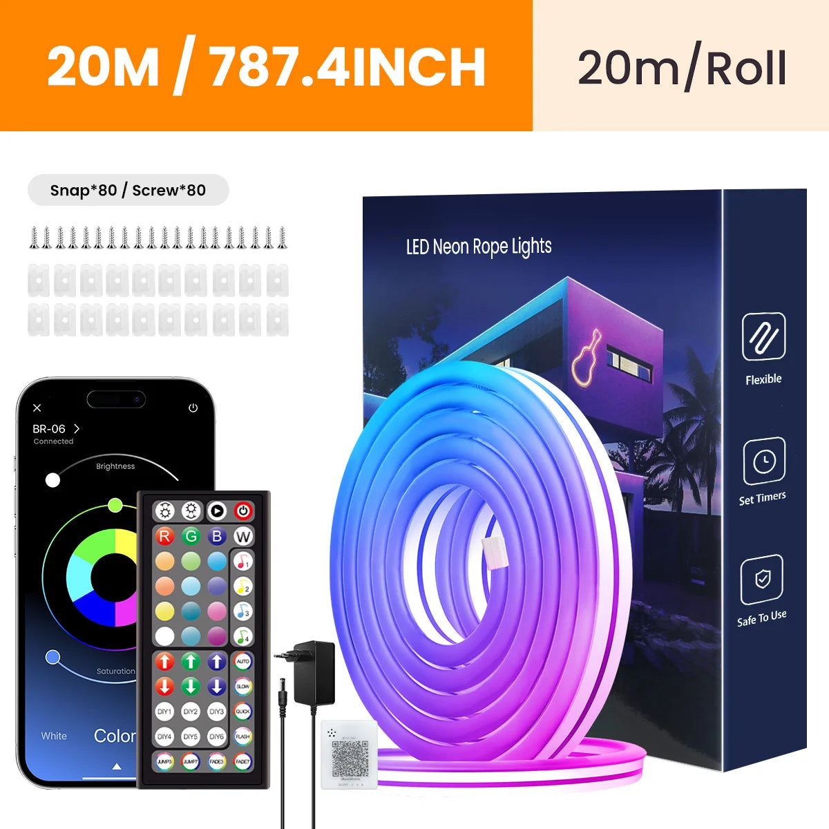 Striscia LED Neon RGB flessibile 24V con telecomando e app – IP65 waterproof