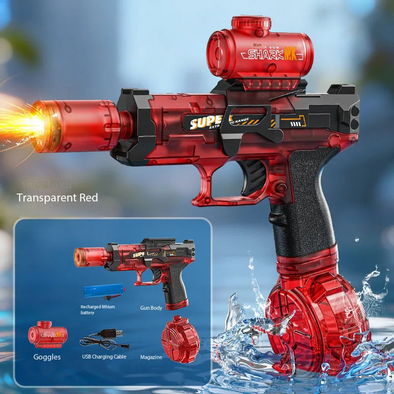 New High-Speed Electric Water Gun with Light And Flame Effect Powerful Outdoor Beach And Swimming Pool Shooting Game Toy