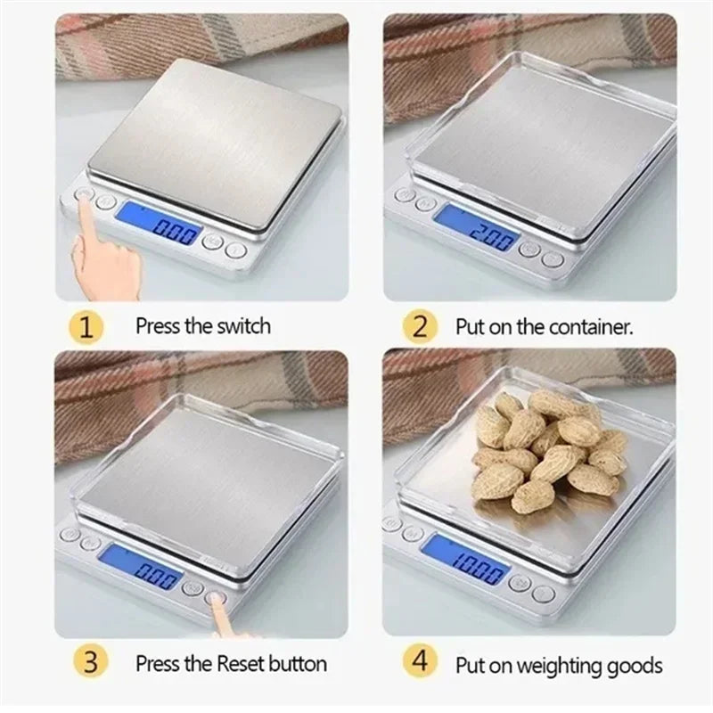 Bilancia digitale da cucina con display LED, conteggio, 3 kg, ricarica a…