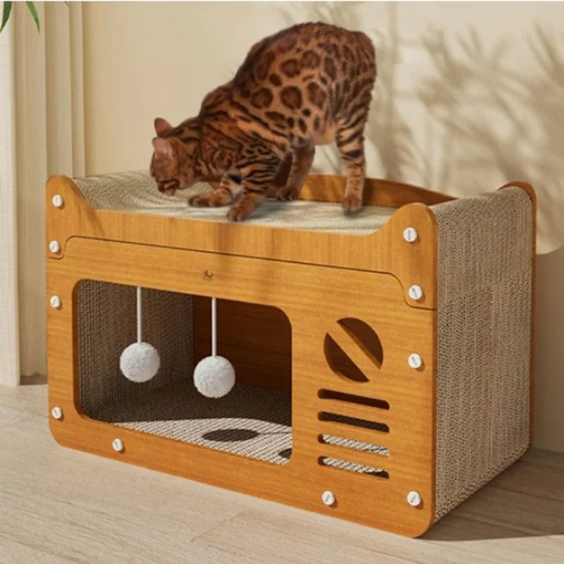 Tavola graffiatrice 2 in 1 per gatti con ripiano di riposo