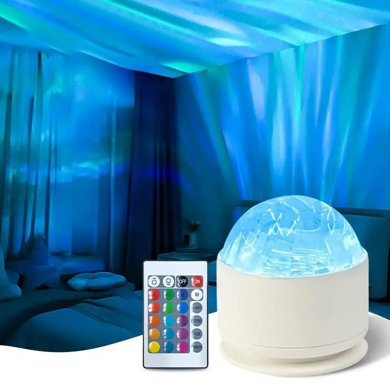 Lampada LED Notturna Aurora e Onde, 16 colori, rotazione 360°, telecomando USB