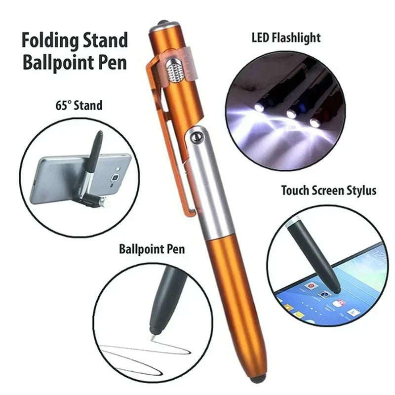 Penna a sfera 4 in 1 con luce LED, supporto pieghevole per smartphone e…