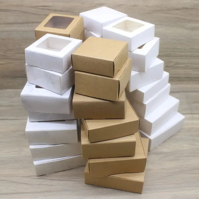 10pcs Various Gift Packaging White Kraft Paper, Window Box Paper, Marble Box with Window, Christmas Packaging Packaging Box