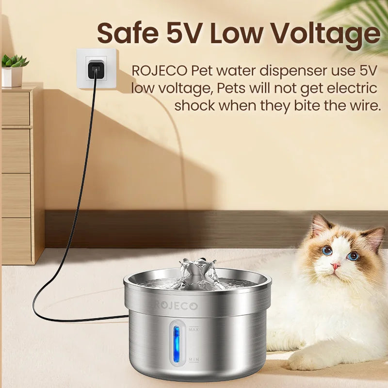 Fontana d'acqua in acciaio inox per cani e gatti, distributore automatico