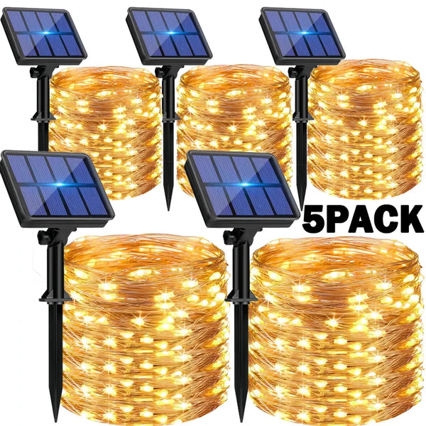 1, 2, 3, 4, 5 Packs Solar LED Fairy Lights – Outdoor Christmas Lights with 8 Modes, Copper Wire, Waterproof, for Garden, Tree, Patio Décor
