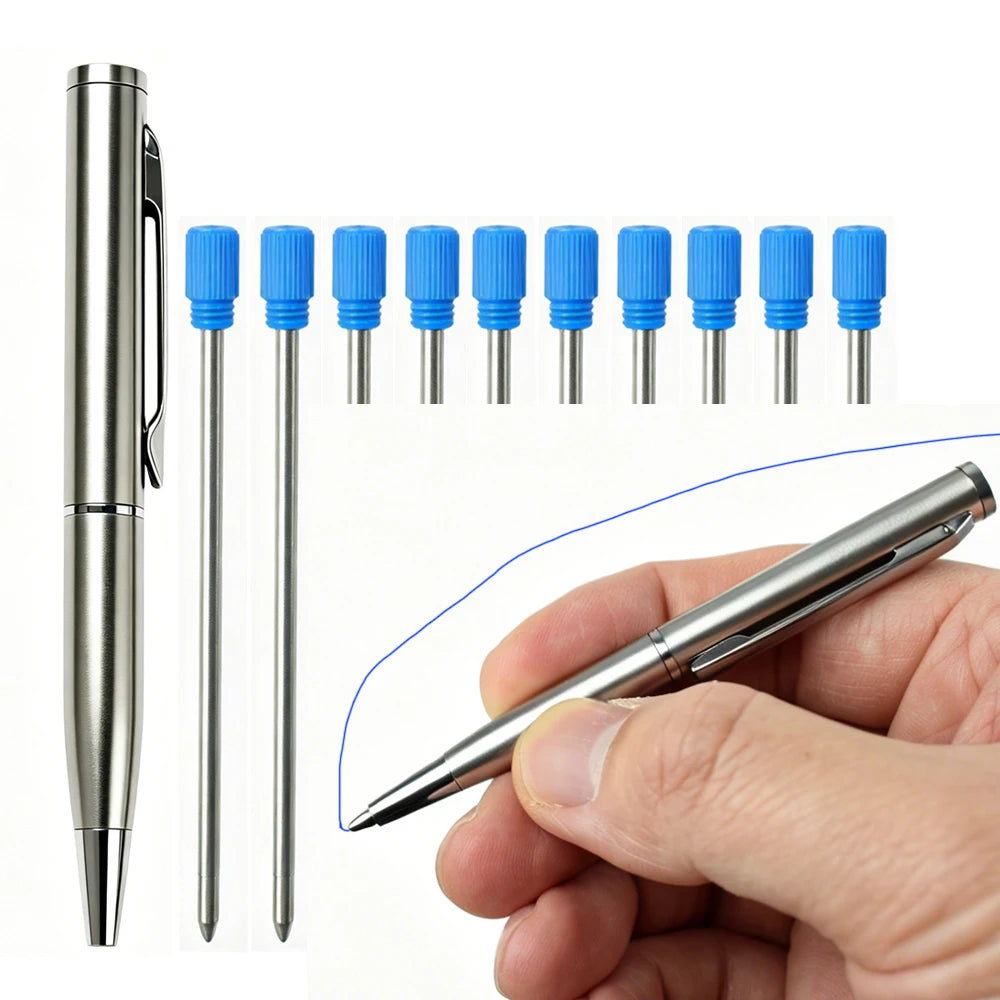 Portable Twist Tiny Ballpoint Pen Set Pocket-Sized Pen + 10 Black/Blue Ink Refills 0.7mm Point Metal Pocket Ballpen Travel Daily