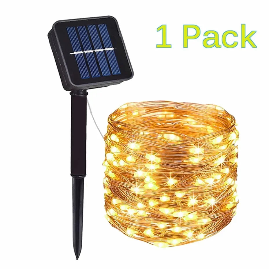 1pc 12m 100leds Solar String Fairy Lights Outdoor Path Garlands Lamp Patio Waterproof Christmas Wedding Garden Street Lights