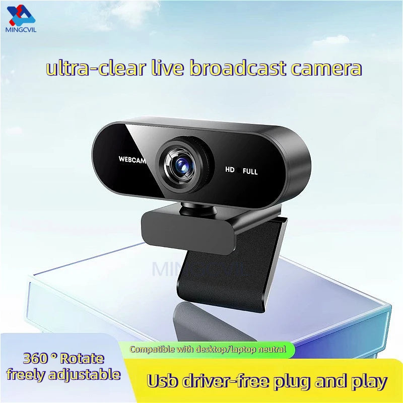 Webcam Mini HD 1080p con microfono USB Plug‑and‑Play per videochiamate