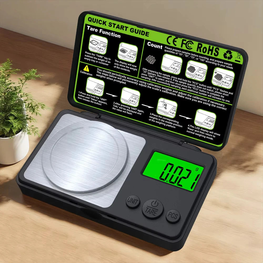 Bilancia di precisione 0,001 g LCD portatile, capacità 50 g/100 g, con pinze