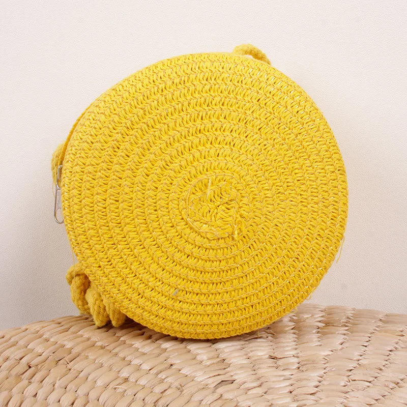 Borsa a tracolla rotonda in paglia intrecciata – stile boho per donna