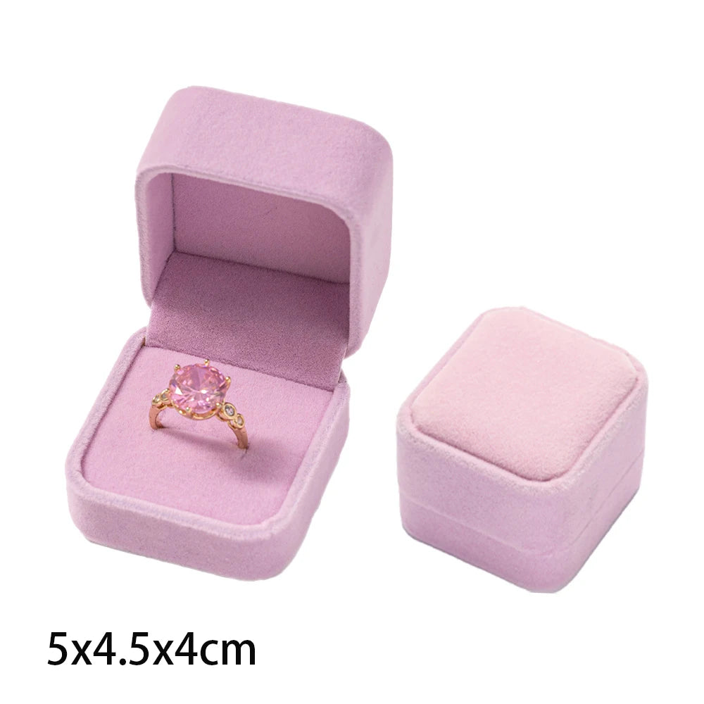 Coffret à bijoux carré en velours pour bague de fiançailles, boîte de rangement pour boucles d'oreilles, cadeau de Saint-Valentin, présentoir à bagues, vente en gros