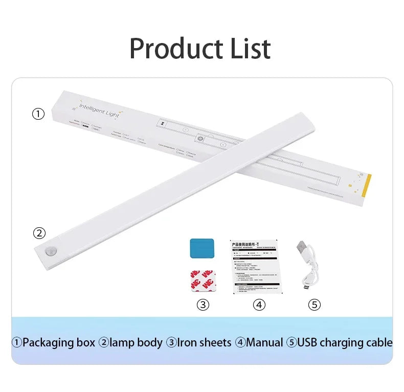 LED Bar Light con sensore di movimento ricaricabile USB – 30/40/50 cm
