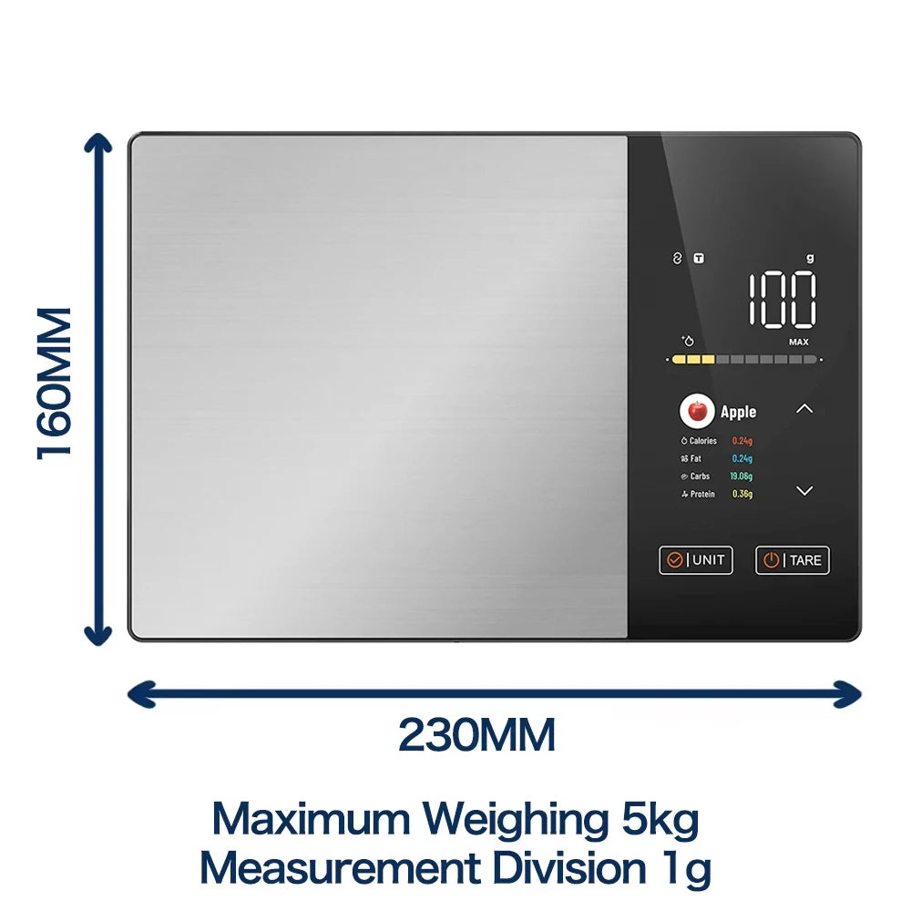 Bilancia Cucina Smart Acciaio Inox, Calorie Proteine Grassi Carboidrati 5kg