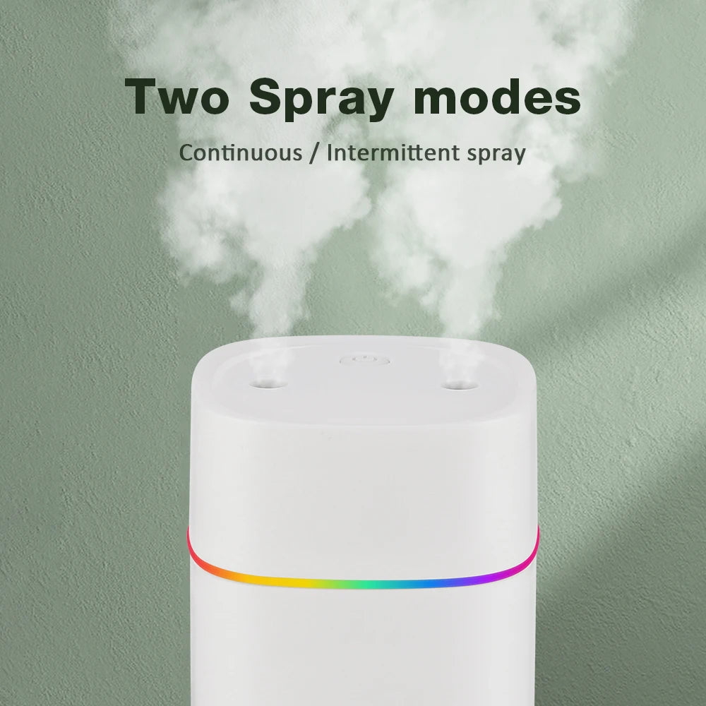 Umidificatore 600 ml doppio spray, luci LED e diffusione oli essenziali
