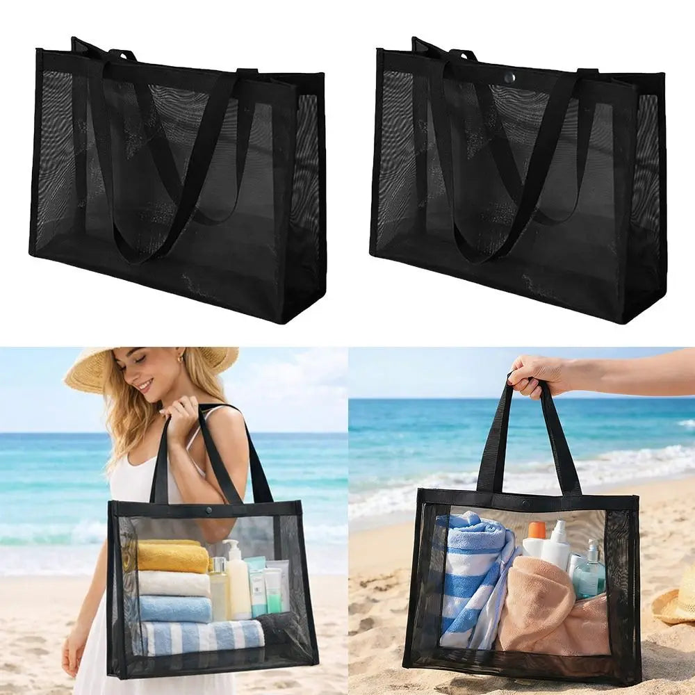 New Mesh Shoulder Bag Large Capacity Transparent Beach Bags Hollow Multifunctional Makeup Storage Bag Travel