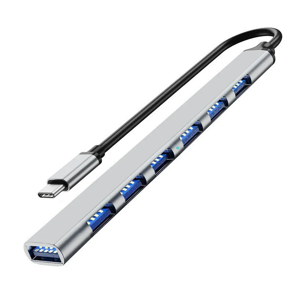 Hub USB 3.0 7 porte, alluminio, compatibile Type‑C e USB 3.0