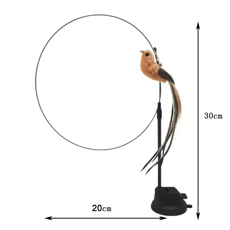 Gioco per gatti con piume, campanella e ventosa - bastoncino resistente al morso