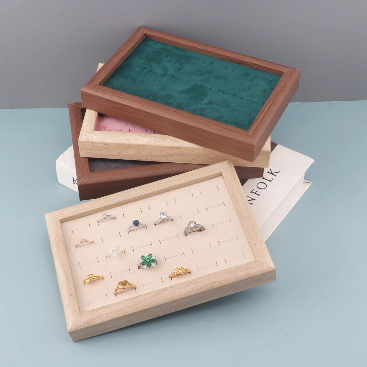 Fashion Ring Display Plate Ear Studs Bracelet Jewelry Storage Box Wood Organizing Box Ring Tray