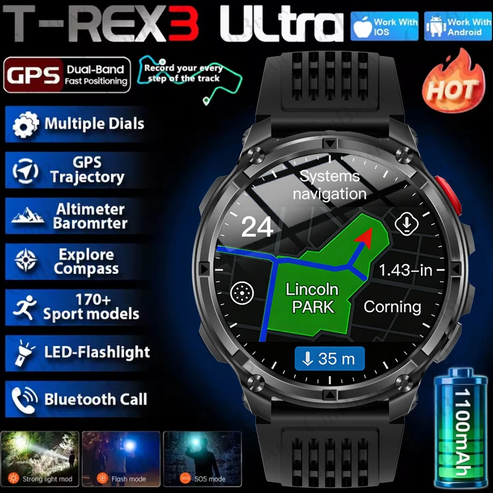 Smartwatch Sport GPS Militare 5ATM — Impermeabile, con Bussola