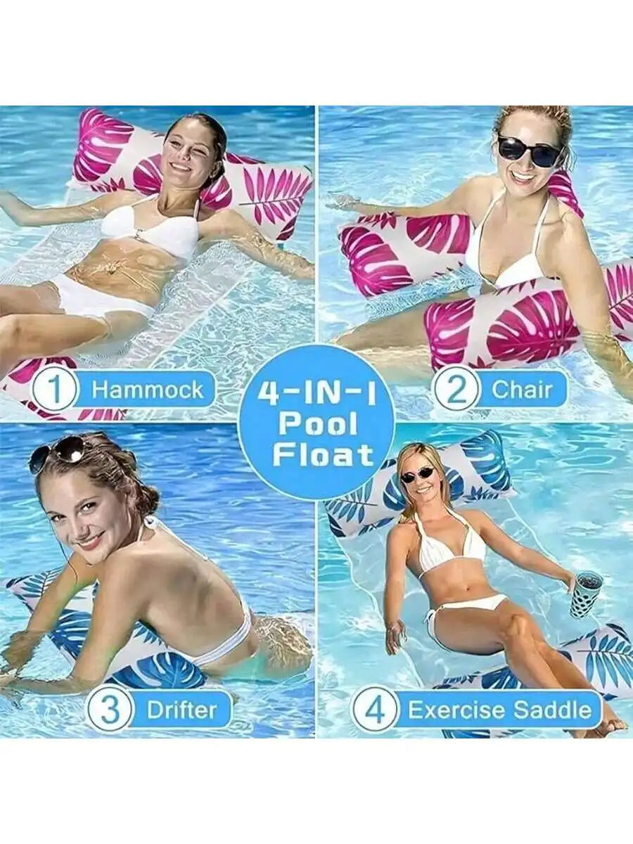 Hammock Pool Floats Adults, 4-In-1 Multi-Purpose Inflatable Pool Floats PVC Water Hammock Lounge Floaties