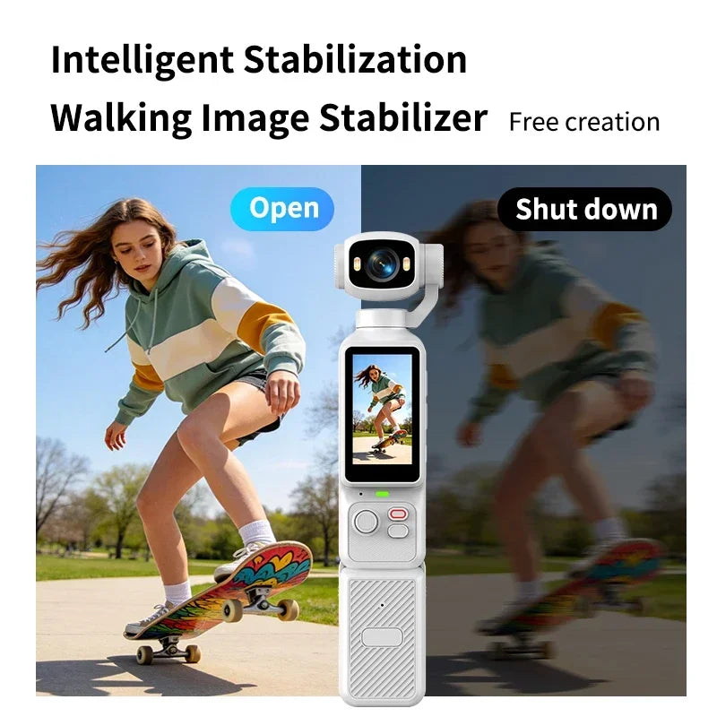 Action Camera 4K tascabile con stabilizzazione a 3 assi e schermo girevole 180°