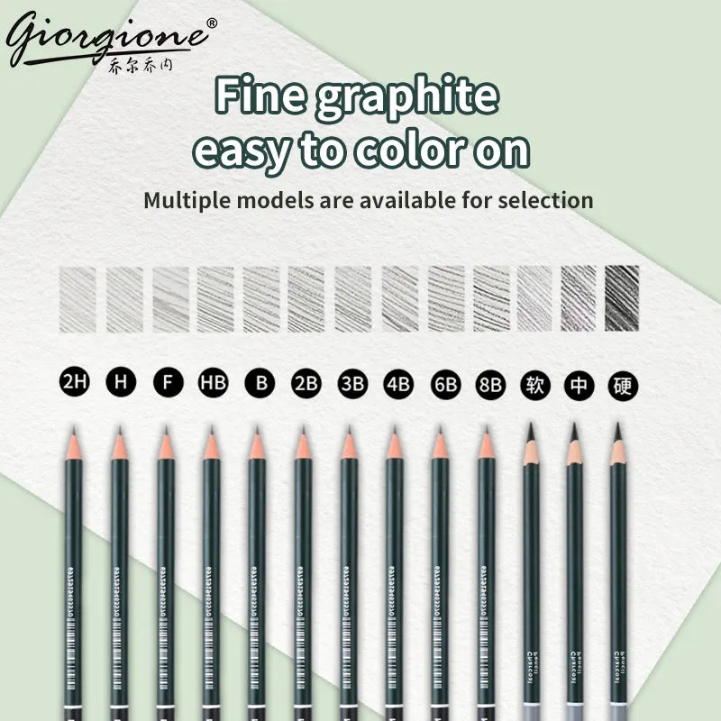 GOIRGIONE Pro Sketch Set 10/12/19/27 Graphite & Charcoal Pencils Portable Green Iron Box Drawing Sketching for Artists Students