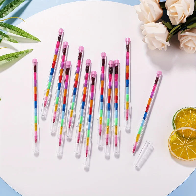 Set di 12 Pastelli Colorati impilabili – Ideali per scuola, ufficio e feste