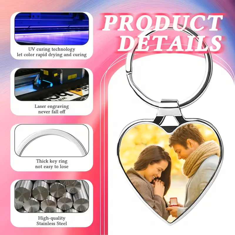 Customisable Heart-Shaped Keychain, Can Add Photo and Text - Personalised Gift for Him/Her