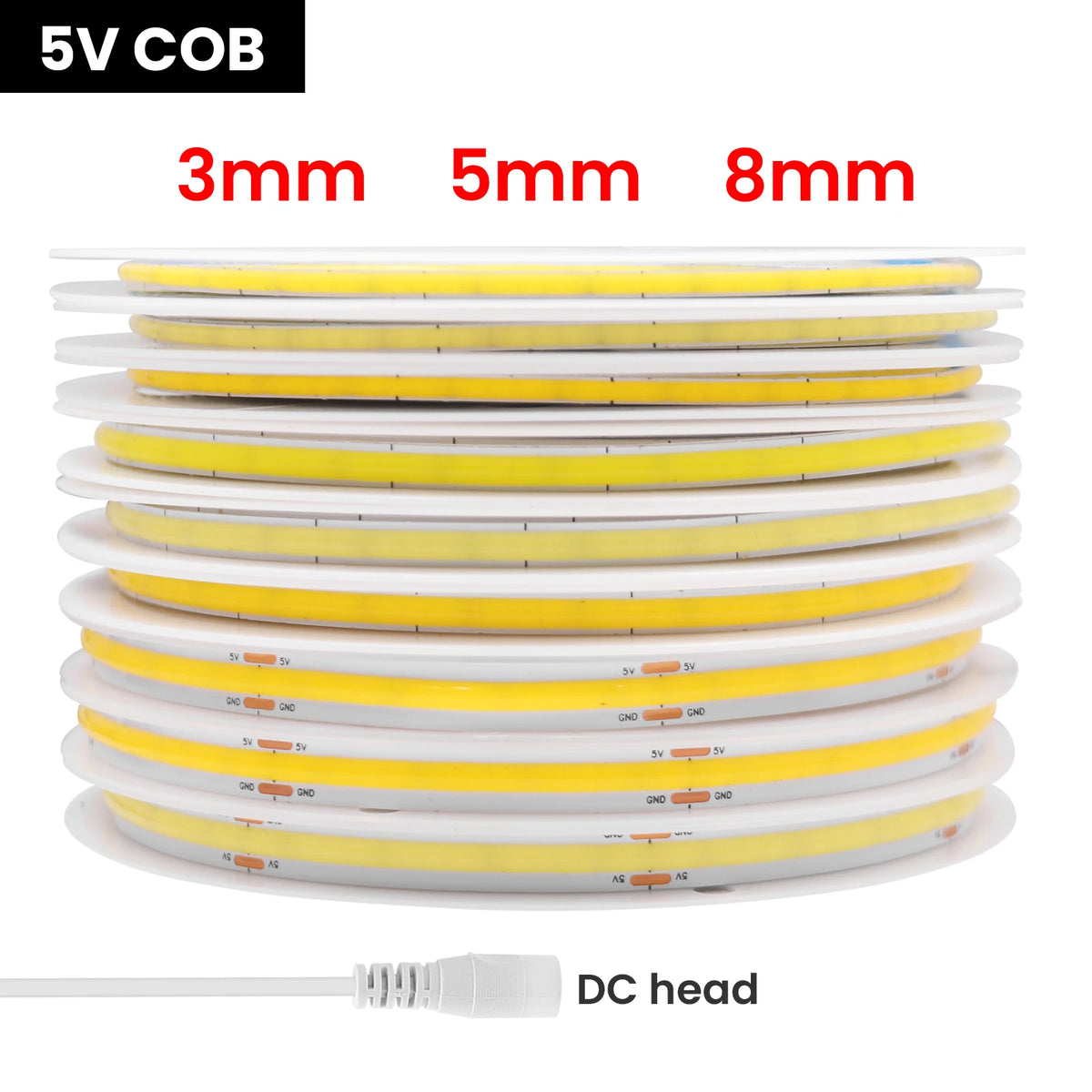 Striscia LED COB flessibile 320 LED/m 5V/12V, 3000‑6000K, 3‑8 mm