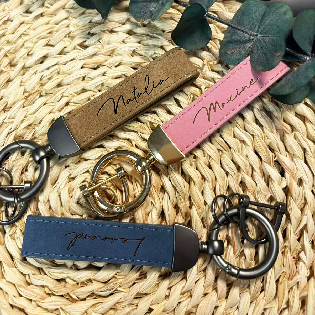 Personalized Custom Keychains DIY Name Laser Engraving Stylish Durable Faux Leather Modern Car Keychains Accessories Gifts