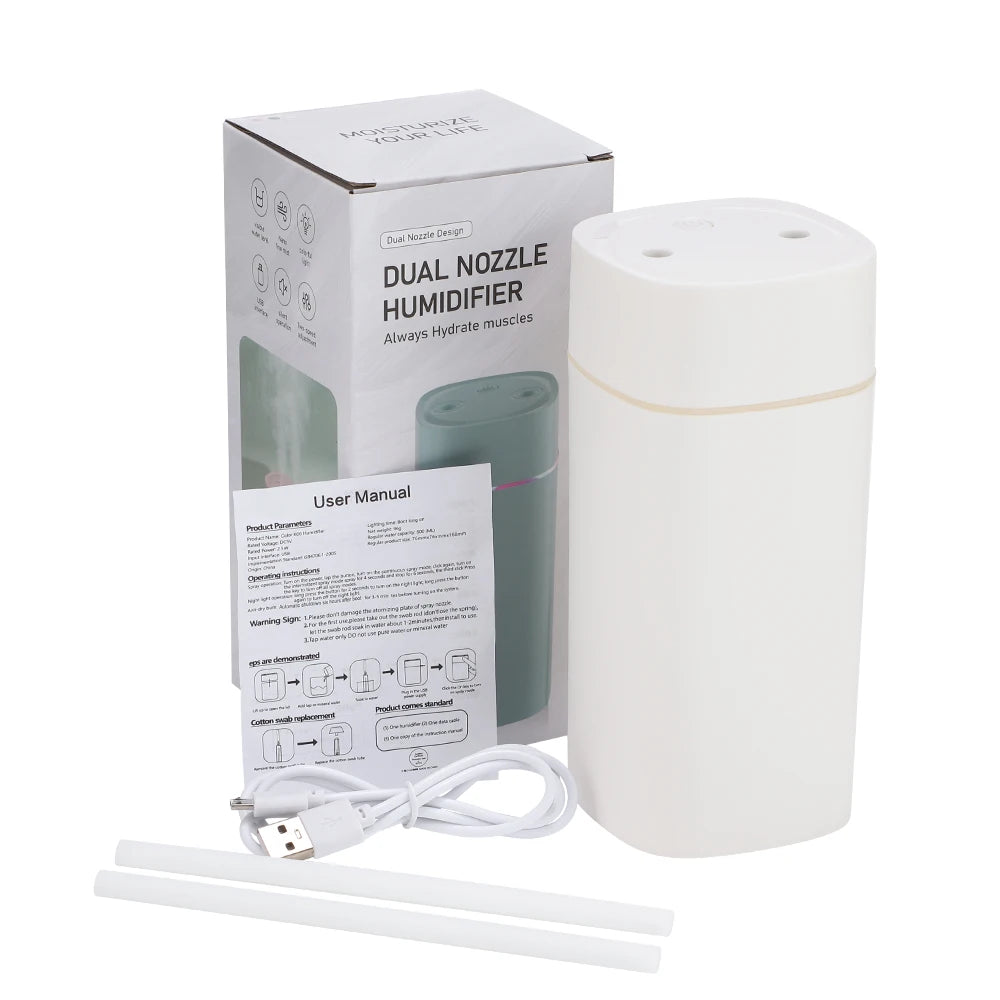 Umidificatore 600 ml doppio spray, luci LED e diffusione oli essenziali