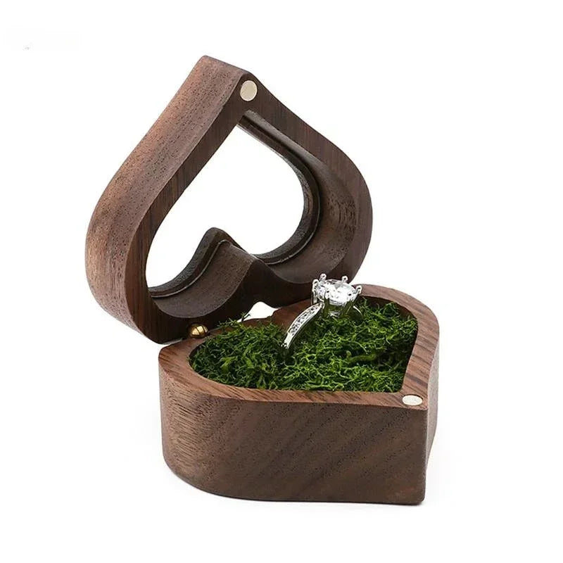 Classical Heart Shape Wedding Ceremony Ring Box Walnut Wood Jewelry Boxes Proposed Wedding Jewellery Storage Organizer Ring Box