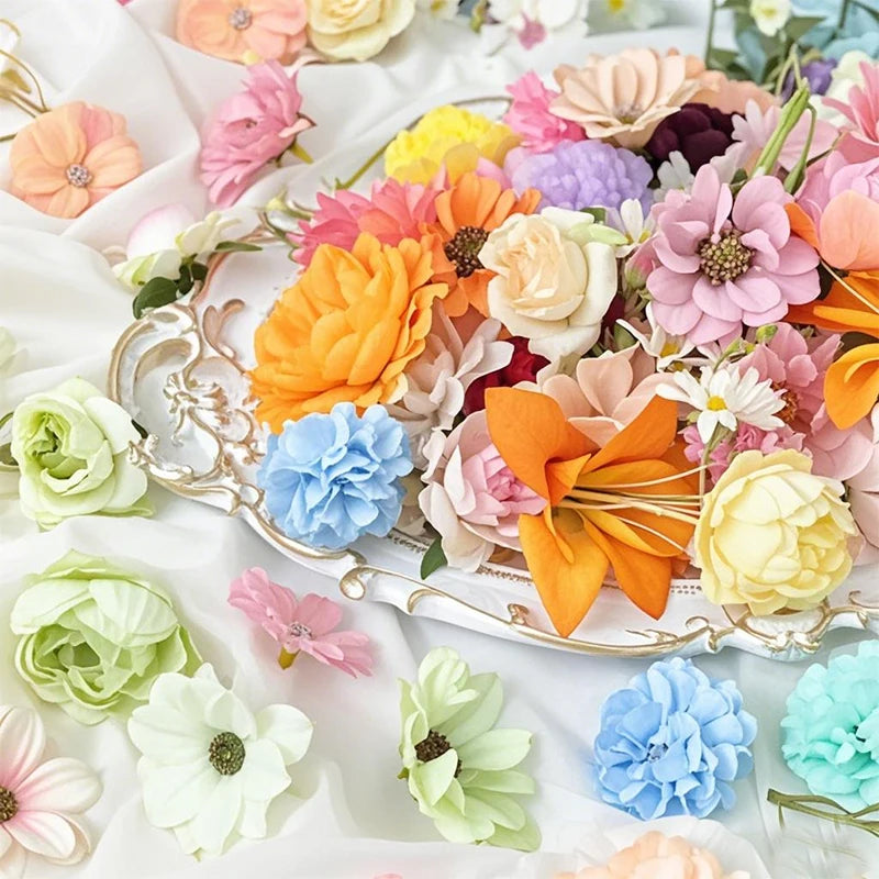 20/52Pcs Random Mix Artificial Flowers Silk Fake Flowers for Home Room Decor DIY Craft Gifts Accessories Bride Wedding Decor