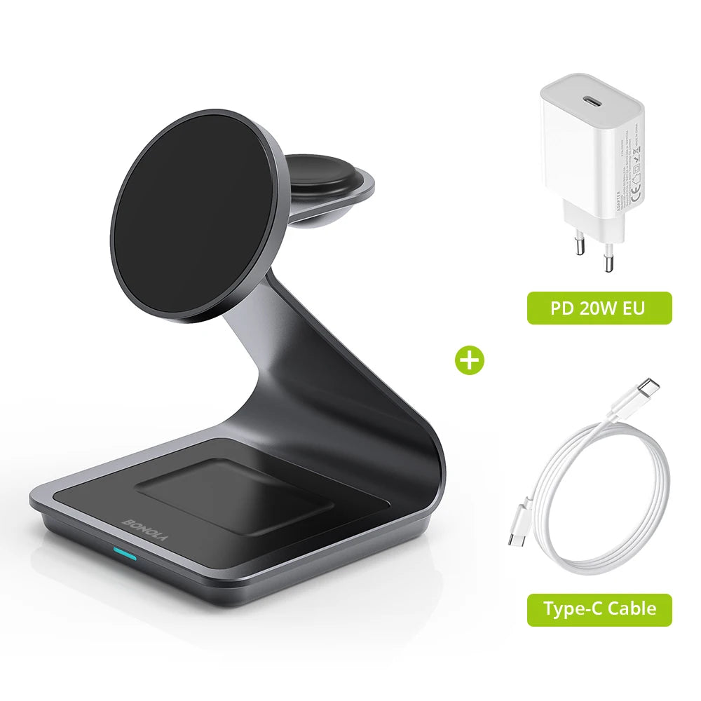 Caricatore wireless 3 in 1 magnetico 30W per iPhone, Apple Watch e AirPods