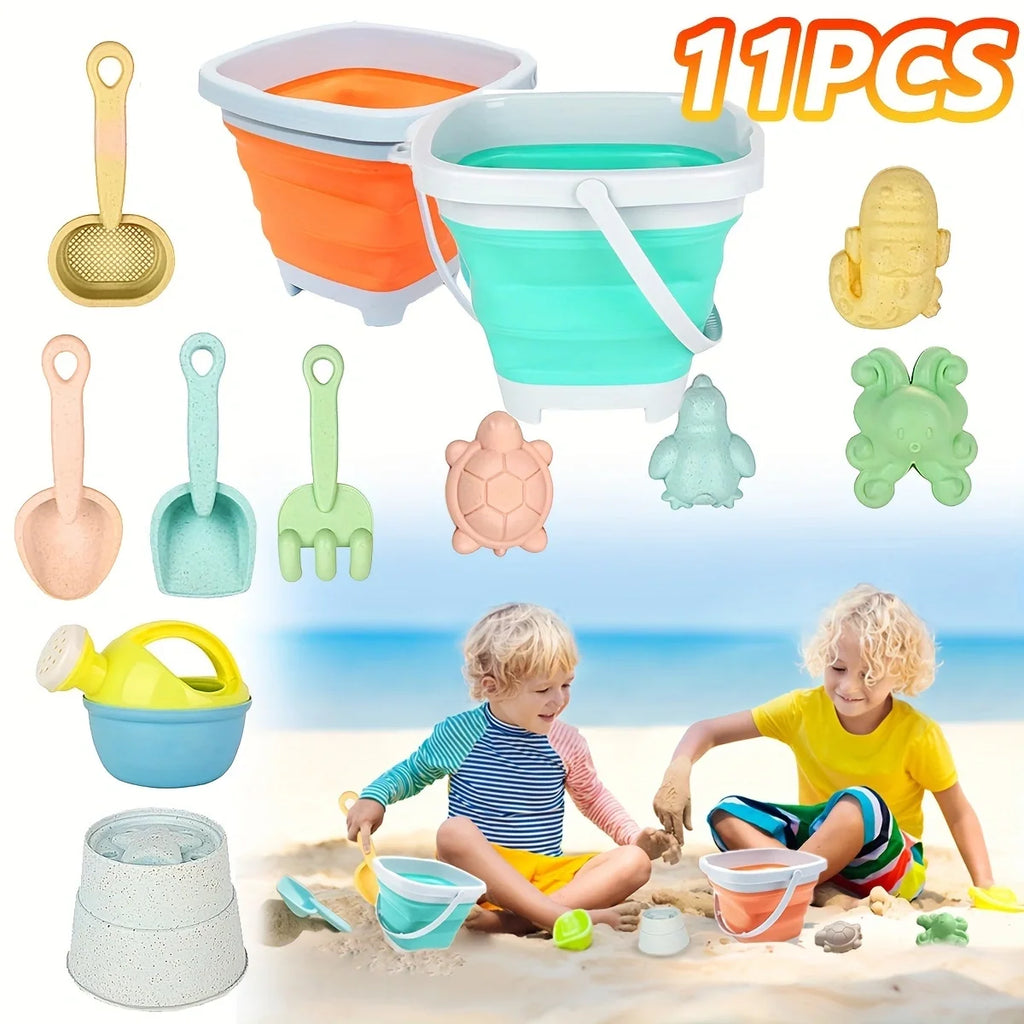 Set 11 Giocattoli da Spiaggia con Secchiello Pieghevole e Stampo Sabbia per…