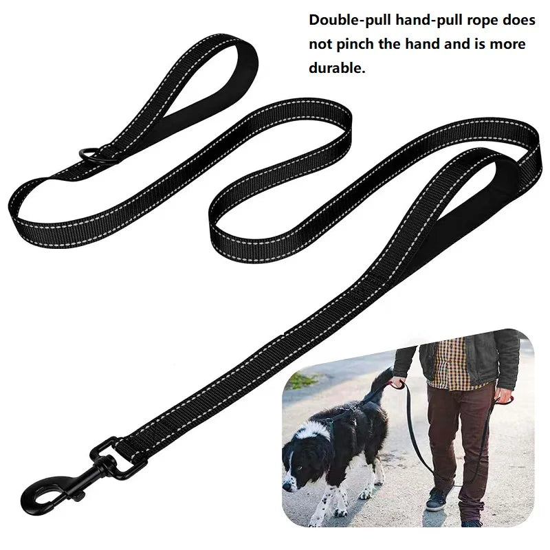 Guinzaglio doppio a mano libera per cani, riflettente e con chiusura rapida