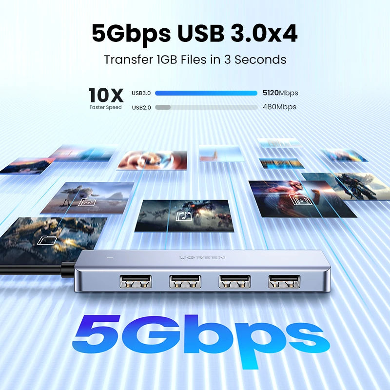 Hub USB‑C 4 porte USB 3.0 – Espansione veloce per MacBook, iPad e Android