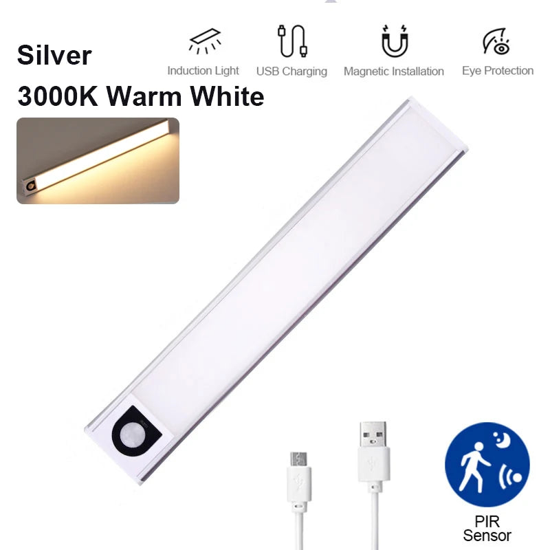 Lampada LED ricaricabile con sensore di movimento, 3 colori per armadi e cucina