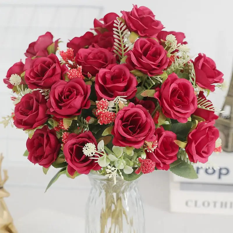 Bouquet di Rose Artificiali in Seta – 30 cm, Decorazione Matrimonio e Casa