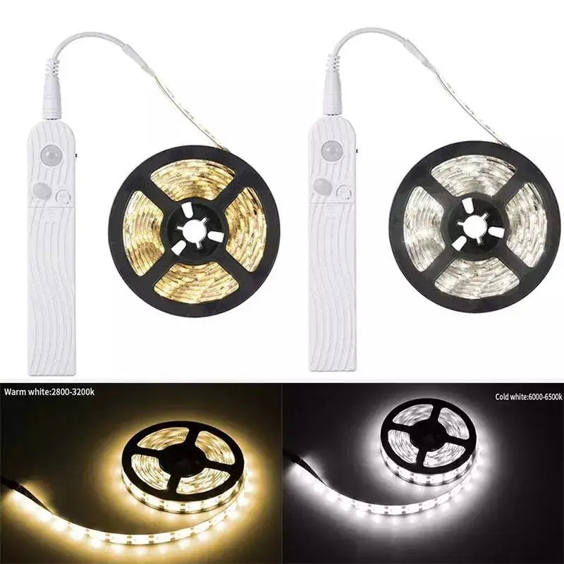 Striscia LED 5V con Sensore PIR, luce notturna a batteria per armadi e ambienti