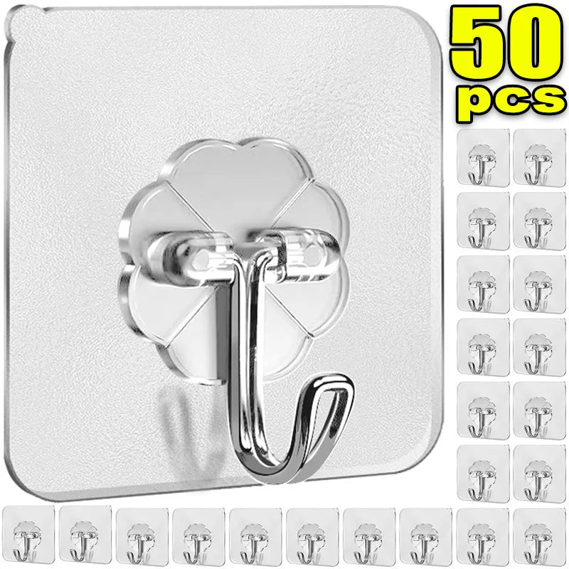 Ganci adesivi trasparenti in acciaio inox per cucina, bagno e porte