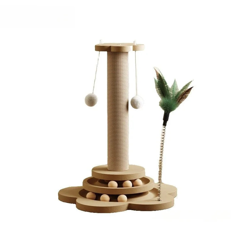 Gioco Gatto in Legno con Disco Rotante e Palline – Tappetino Graffiabile Sisal